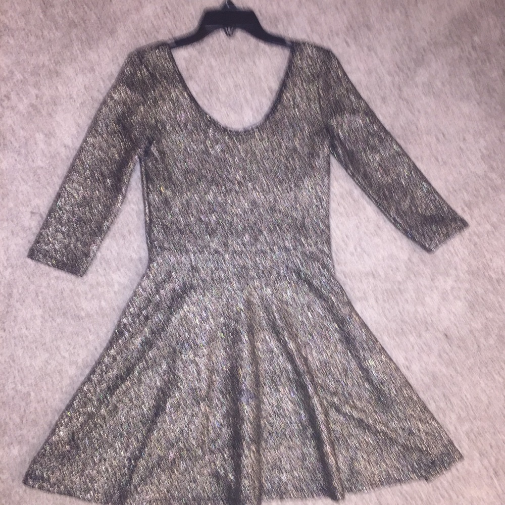 Sparkles Gold 3/4 Sleeved Short A Line Dress